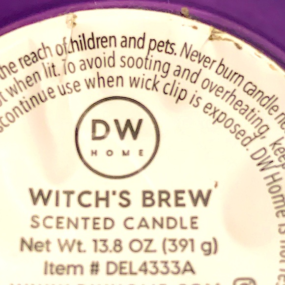 DW HOME CANDLE WITCH’S BREW HARVEST SPICED PURPLE GLASS 1 WICK NEW 13.8oz - Picture 7 of 7